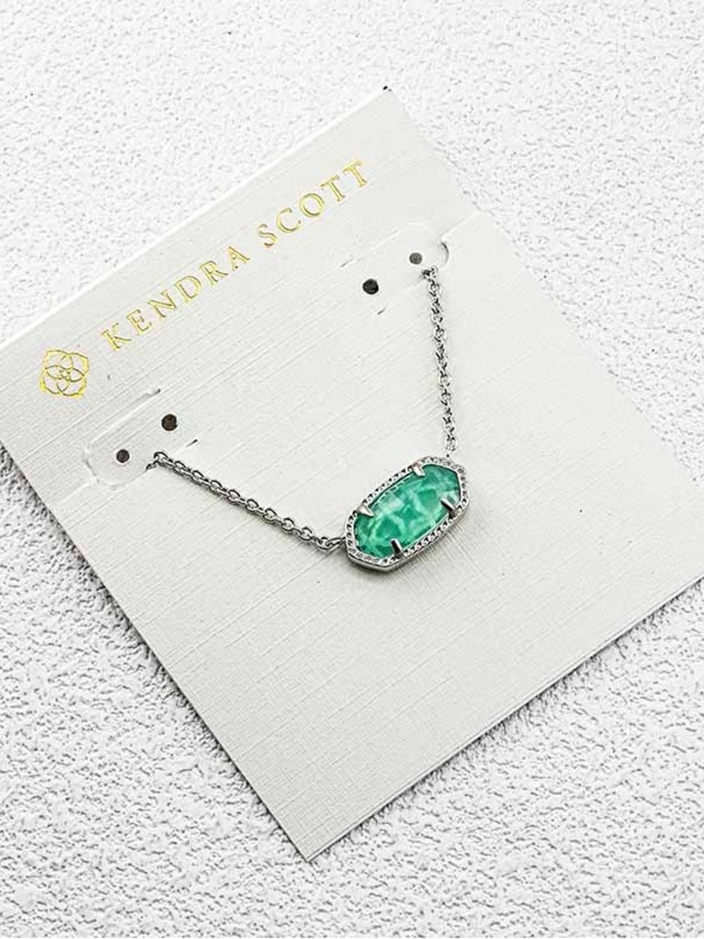 Kendra Scott Silver Necklace with Green Faceted Stone